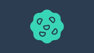 Turkuaz kurabiye ya da mavi arka planda izole edilmiş çikolata ikonlu bisküvi. 4K Video hareketli grafik canlandırması