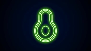 Parlayan neon hattı Avocado meyve simgesi siyah arkaplanda izole edildi. 4K Video hareketli grafik canlandırması