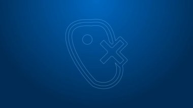 Beyaz çizgi Mavi arkaplanda et simgesi yok. Fast food yasak - vejetaryen yiyecekler. 4K Video hareketli grafik canlandırması