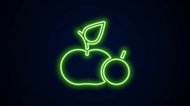 Parlayan neon çizgisi Apple simgesi siyah arkaplanda izole edildi. Fazla kilolu. Sağlıklı diyet menüsü. Fitness diyeti elması. 4K Video hareketli grafik canlandırması