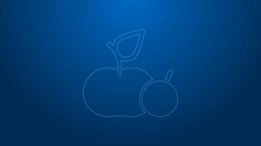 Apple 'ın beyaz çizgi simgesi mavi arkaplanda izole edildi. Fazla kilolu. Sağlıklı diyet menüsü. Fitness diyeti elması. 4K Video hareketli grafik canlandırması