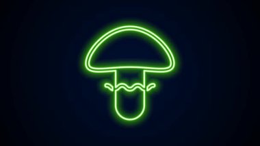 Parlayan neon hattı mantar ikonu siyah arkaplanda izole edildi. 4K Video hareketli grafik canlandırması
