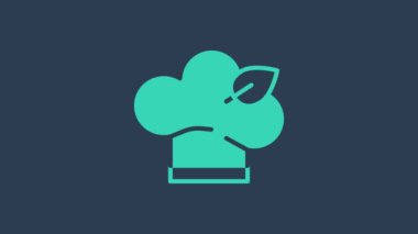 Turkuaz vegan beslenme ikonu mavi arka planda izole edildi. Organik, biyolojik, ekolojik sembol. Vejetaryen, et yok, laktozsuz, sağlıklı, taze ve şiddet içermeyen yiyecekler. 4K Video hareketli grafik canlandırması