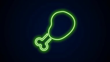 Parlayan neon çizgili tavuk budu simgesi siyah arka planda izole edildi. Tavuk budu. 4K Video hareketli grafik canlandırması