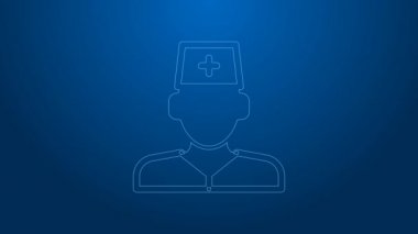 Beyaz çizgi erkek doktor ikonu mavi arka planda izole edildi. 4K Video hareketli grafik canlandırması
