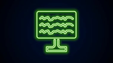Parlayan neon çizgisi ensefalogram simgesi siyah arkaplanda izole edildi. Elektriksel aktivite. 4K Video hareketli grafik canlandırması