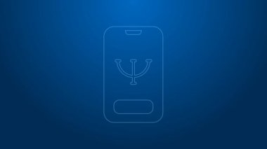 Beyaz Hat Çevrimiçi Psikolojik Danışmanlık Mesafesi ikonu mavi arkaplanda izole edildi. Psikoterapi, psikolojik yardım, online psikiyatrist danışmanlığı. 4K Video hareketli grafik canlandırması