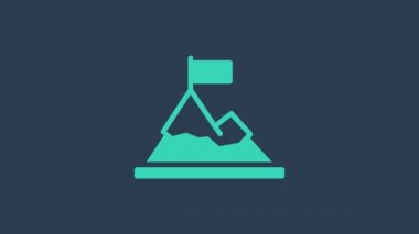 Üzerinde bayrak olan turkuaz dağlar mavi arka planda izole edilmiş. Zaferin ya da başarının sembolü. Gol başarısı. 4K Video hareketli grafik canlandırması