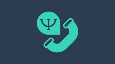 Turkuaz Çevrimiçi Psikolojik Danışmanlık Mesafesi ikonu mavi arka planda izole edildi. Psikoterapi, psikolojik yardım, online psikiyatrist danışmanlığı. 4K Video hareketli grafik canlandırması