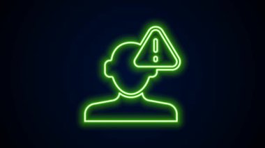 Parlayan neon hattı siyah arkaplanda izole edilmiş psikoloji ikonunda bir sorun buluyor. 4K Video hareketli grafik canlandırması