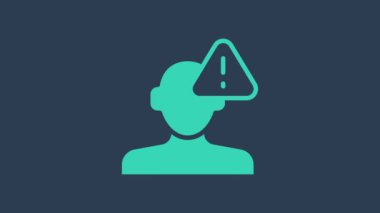 Turkuaz, mavi arka planda izole edilmiş psikoloji simgesinde bir sorun buluyor. 4K Video hareketli grafik canlandırması