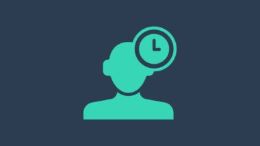 Turkuaz Insomnia simgesi mavi arkaplanda izole edildi. Kılcal damarlar ve gözbebekleri ile uyku bozukluğu. Yorgunluk ve stres. 4K Video hareketli grafik canlandırması