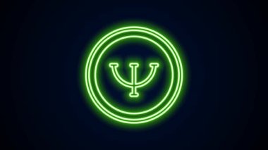 Parlayan neon hattı psikoloji ikonu siyah arkaplanda izole edildi. Psi sembolü. Akıl sağlığı konsepti, psikanaliz analizi ve psikoterapi. 4K Video hareketli grafik canlandırması