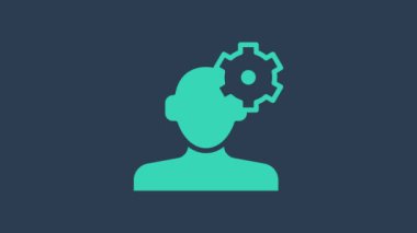 Psikoloji ikonundaki soruna turkuvaz çözümü mavi arka planda izole edildi. Akıl sağlığı terapisi. 4K Video hareketli grafik canlandırması