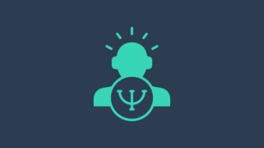 Mavi arka planda izole edilmiş turkuaz psikoloji ikonu. Psi sembolü. Akıl sağlığı konsepti, psikanaliz analizi ve psikoterapi. 4K Video hareketli grafik canlandırması