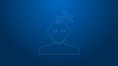 Beyaz çizgi Rüya simgesi mavi arkaplanda izole edildi. Uyku, dinlenme, rüya kavramı. Dinlenmek ve rahatlamak için. 4K Video hareketli grafik canlandırması