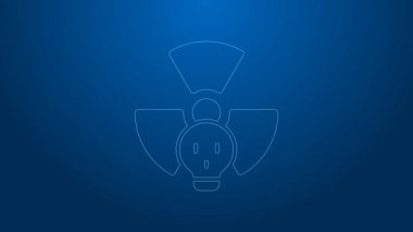 Beyaz çizgi Radyoaktif simgesi mavi arkaplanda izole edildi. Radyoaktif zehirli sembol. Radyasyon tehlikesi işareti. 4K Video hareketli grafik canlandırması