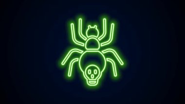 Parlayan neon çizgisi. Zehirli örümcek ikonu siyah arkaplanda izole edilmiş. Mutlu Cadılar Bayramı Partisi. 4K Video hareketli grafik canlandırması
