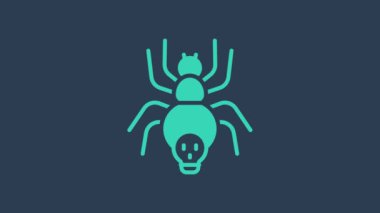 Mavi arka planda izole edilmiş turkuaz zehirli örümcek ikonu. Mutlu Cadılar Bayramı Partisi. 4K Video hareketli grafik canlandırması