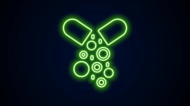 Parlayan neon hattı Zehirli hap ikonu siyah arka planda izole edildi. Zehirli hap. Tehlikeli bir ilaç. 4K Video hareketli grafik canlandırması