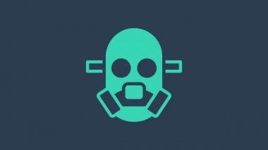 Turkuaz Gaz maskesi simgesi mavi arkaplanda izole edildi. Solunum cihazı işareti. 4K Video hareketli grafik canlandırması