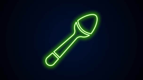 Leuchtende Neon-Linie Teelöffel-Symbol isoliert auf schwarzem Hintergrund. Kochutensilien. Besteckschild vorhanden. 4K Video Motion Grafik Animation — Stockvideo
