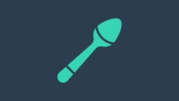 Turquoise Teaspoon icon isolated on blue background. Cooking utensil. Cutlery sign. 4K Video motion graphic animation — Vídeo de Stock