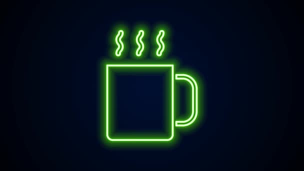 Leuchtende Neon-Linie Tasse Tee-Symbol isoliert auf schwarzem Hintergrund. 4K Video Motion Grafik Animation — Stockvideo