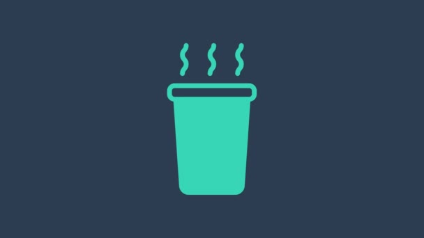 Turquoise Cup of tea icon isolated on blue background. 4K Video motion graphic animation — Video