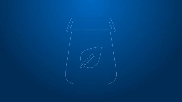 White line Tea packaging icon isolated on blue background. Paper bag with tea. 4K Video motion graphic animation — Stockvideo