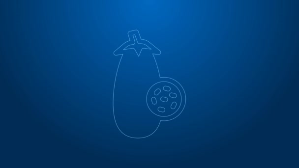 White line Eggplant icon isolated on blue background. 4K Video motion graphic animation — Stock Video