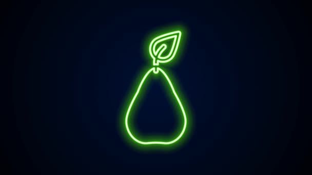 Leuchtende Leuchtschrift Birne Symbol isoliert auf schwarzem Hintergrund. Obst mit Blattsymbol. 4K Video Motion Grafik Animation — Stockvideo