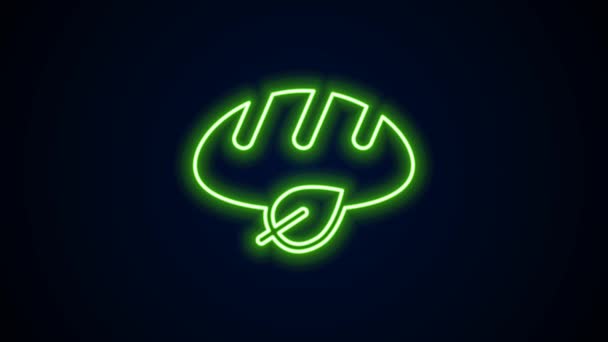 Glowing neon line Vegan bread loaf icon isolated on black background. 4K Video motion graphic animation — 비디오