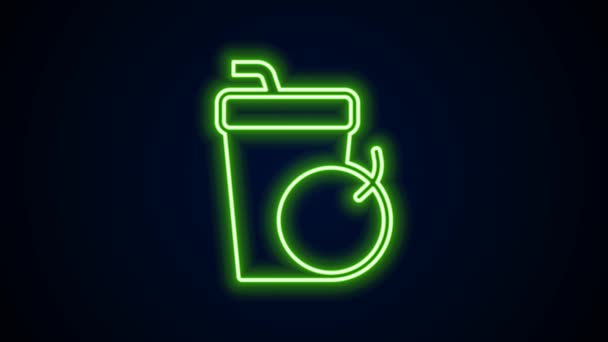 Glowing neon line Fresh smoothie icon isolated on black background. 4K Video motion graphic animation — Stock Video
