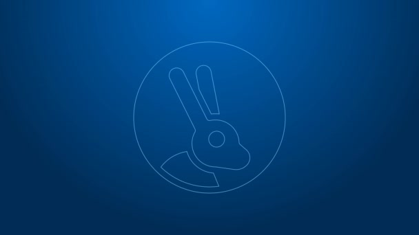 Línea blanca Crueldad animal libre con icono de conejo aislado sobre fondo azul. Animación gráfica de vídeo 4K — Vídeo de stock