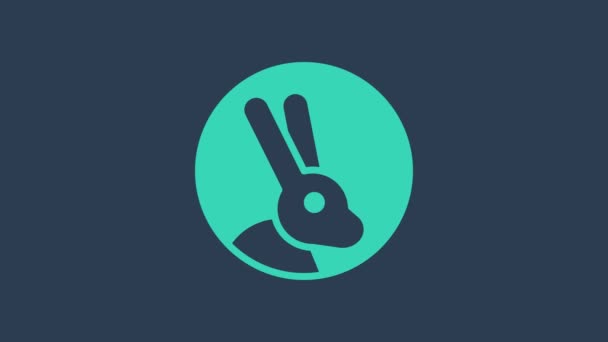 Turquoise Animal cruelty free with rabbit icon isolated on blue background. 4K Video motion graphic animation — Stock Video