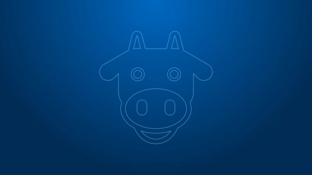 White line Cow head icon isolated on blue background. 4K Video motion graphic animation — Stock Video