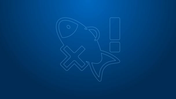 Línea blanca Ningún icono de pescado aislado sobre fondo azul. Animación gráfica de vídeo 4K — Vídeos de Stock