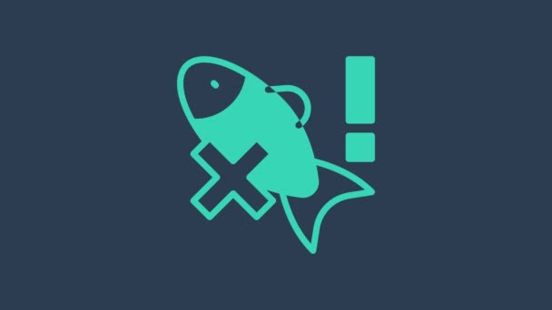 Turquoise No fish icon isolated on blue background. 4K Video motion graphic animation — Vídeos de Stock