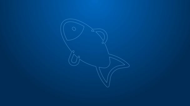 White line Fish icon isolated on blue background. 4K Video motion graphic animation — Stock Video