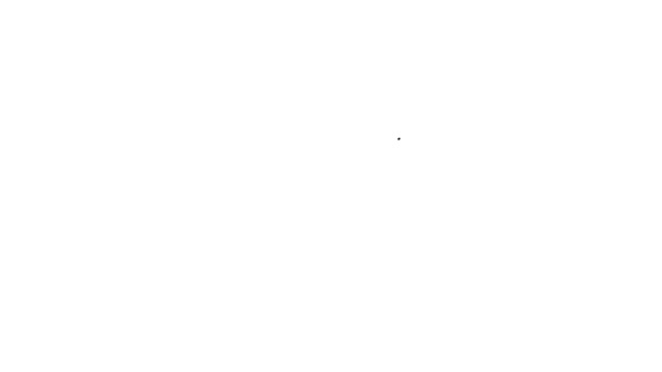 Черная линия Веганская пищевая икона диеты изолированы на белом фоне. Органический, биологический, эко-символ. Вегетарианская, без мяса, без лактозы, здоровая, свежая и ненасильственная еда. Видеографическая анимация 4K — стоковое видео