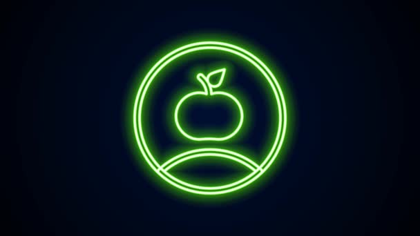 Gloeiende neon lijn Apple icoon geïsoleerd op zwarte achtergrond. Overgewicht. Gezond dieet menu. Fitness dieetappel. 4K Video motion grafische animatie — Stockvideo