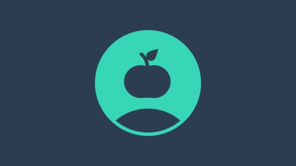 Icono de manzana turquesa aislado sobre fondo azul. El exceso de peso. Menú de dieta saludable. Aptitud dieta manzana. Animación gráfica de vídeo 4K — Vídeo de stock