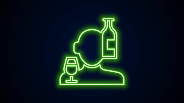 Gloeiende neon lijn Alcoholisme, of alcohol gebruik stoornis pictogram geïsoleerd op zwarte achtergrond. 4K Video motion grafische animatie — Stockvideo