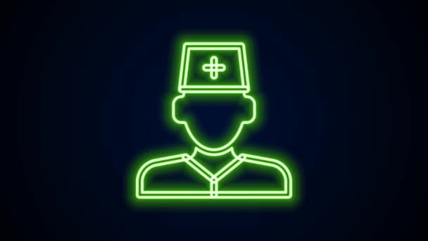 Brillante línea de neón icono médico masculino aislado sobre fondo negro. Animación gráfica de vídeo 4K — Vídeo de stock