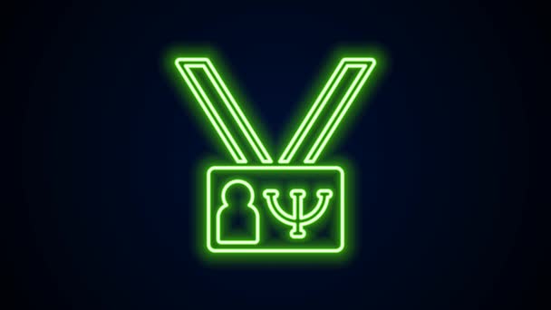 Glödande neon line Psykologi ikon isolerad på svart bakgrund. Psi-symbol. Psykisk hälsa, psykoanalys och psykoterapi. 4K Video motion grafisk animation — Stockvideo
