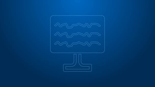 White line Encephalogram icon isolated on blue background. Electrical activity. 4K Video motion graphic animation — Video Stock