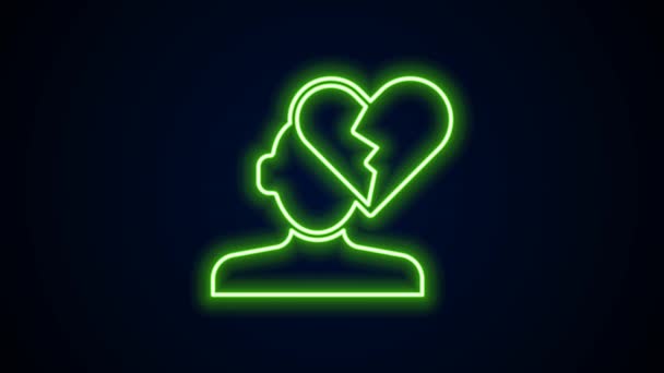 Parlayan neon hattı. Kırık kalp ya da boşanma ikonu. Siyah arka planda izole edilmiş. Aşk sembolü. Sevgililer Günü. 4K Video hareketli grafik canlandırması — Stok video