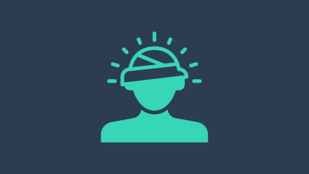 Turquoise Commotion cérébrale, maux de tête, étourdissements, icône de migraine isolée sur fond bleu. Animation graphique de mouvement vidéo 4K — Video