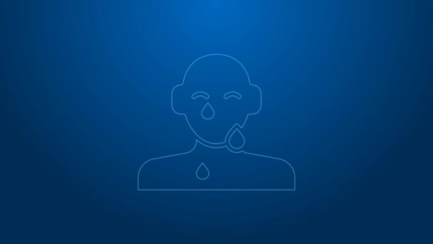 White line Tear cry eye icon isolated on blue background. 4K Video motion graphic animation — Stockvideo